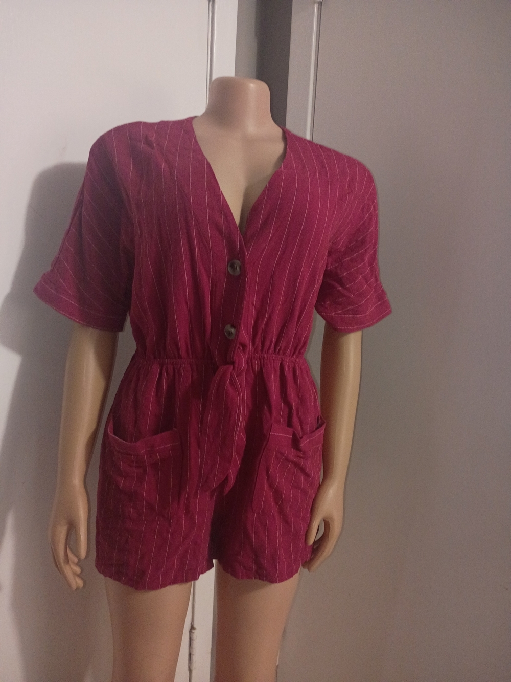 white birch Pink Pinstripe Short Sleeve Romper
